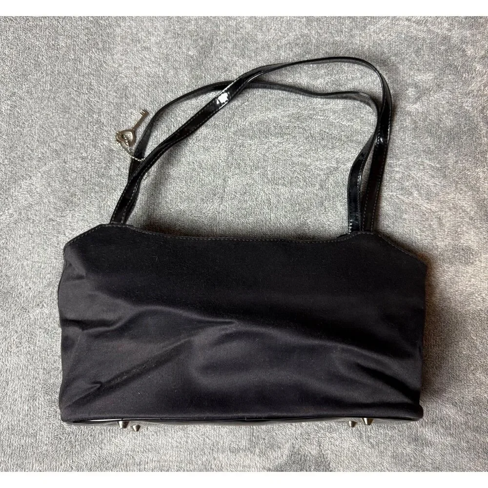 Forever by Fossil Black Satin Beauty Parlor Applique Shoulder Bag Vintage Purse
